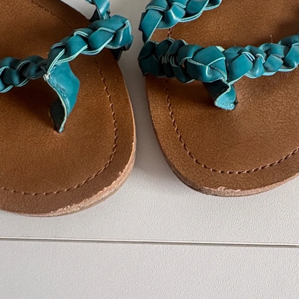 Kenneth Cole Reaction Teal Braided Strappy Sandals Flat | Ankle Strap Buckle